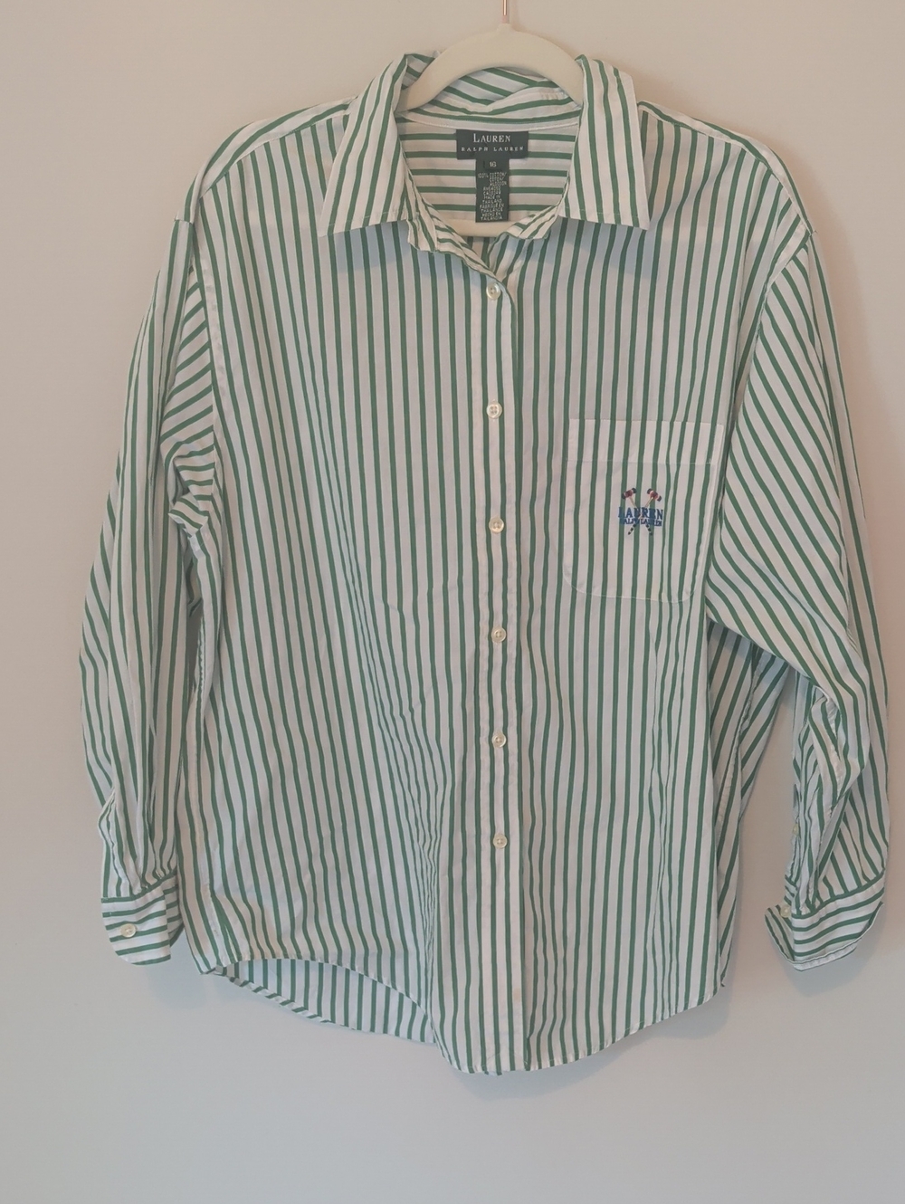 Lauren Ralph Lauren Green and White Striped Button-Down Shirt - Size 16